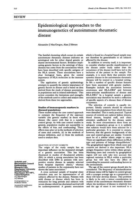 Epidemiological approaches to the immunogenetics of autoimmune rheumatic disease. | Annals of ...