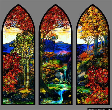 "Tiffany Fall Landscape" Stained Glass Window | Stained glass, Stained glass windows, Autumn ...