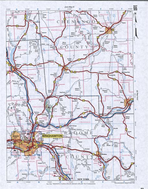 Image map of Broome County, New York state. Detailed road map of Broome