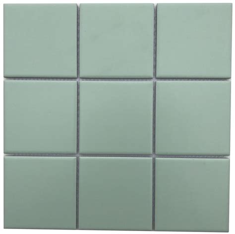 4"x4" Light Green Square Porcelain Mesh Mounted Tile