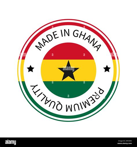 Made in Ghana round label. Quality mark vector icon isolated on white. Perfect for logo design ...