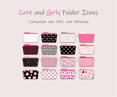 16 Cute Folder Icons for MAC and WINDOWS Desktop Customization Pink Desktop Folders Customize ...