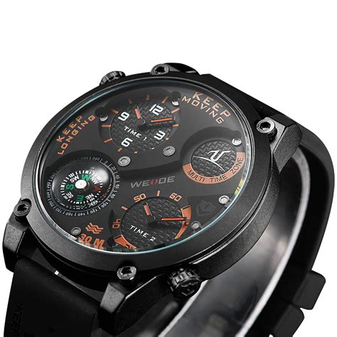 WEIDE Fashion Casual Brand Black Silicone Compass Waterproof Sport Watches for Men analog Quartz ...