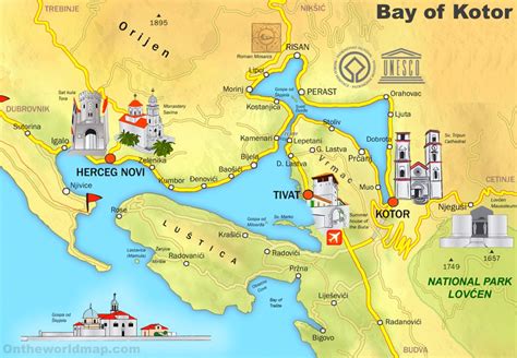 Bay of Kotor tourist map - Ontheworldmap.com