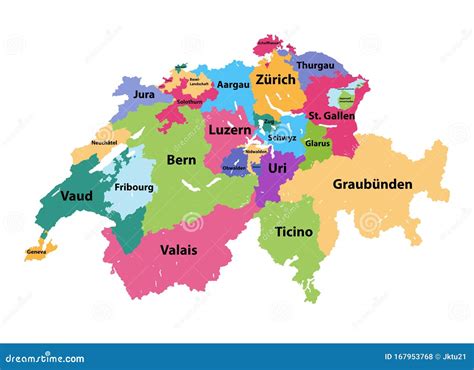 Vector Map of Switzerland Colored by Cantons Stock Vector ...