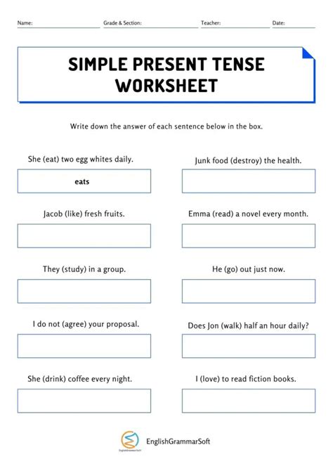 Simple Present Tense Worksheets with Answers - EnglishGrammarSoft