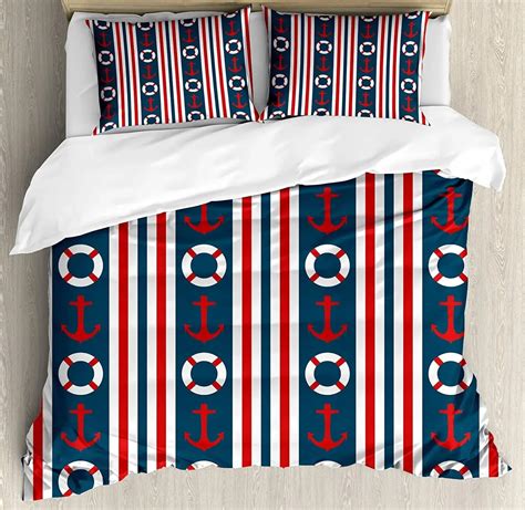 Nautical Bedding Set For Bedroom Bed Home Sea Objects on Wooden Backdrop with Vintage Boa Duvet ...