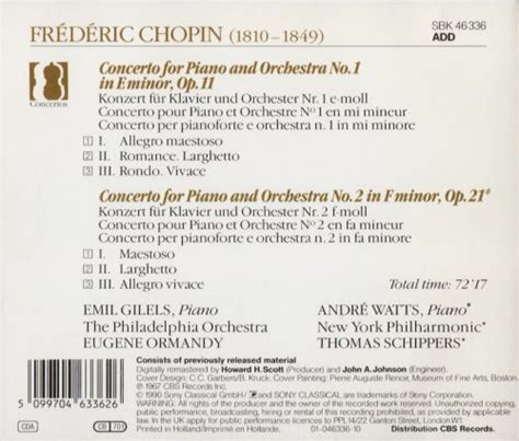 Emil Gilels, André Watts - Chopin: Piano Concertos Nos. 1 & 2 (1990) CD-Rip