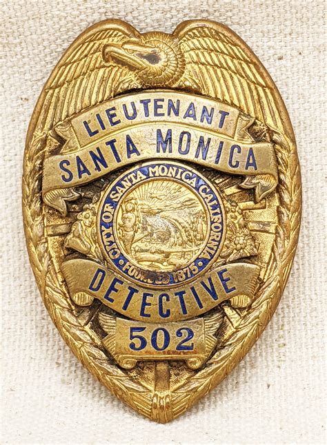 Great 1940 Santa Monica CA Police Detective Lieutenant Badge #502 by ...