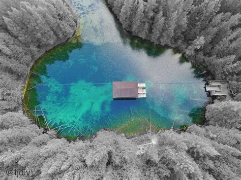 Aerial photo of the Big Spring in Michigan's Upper Peninsula, taken ...