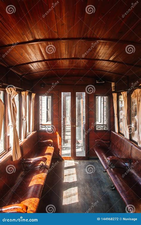 Old Classic Train Wooden Interior with Curtain and Afternoon Light Editorial Photography - Image ...