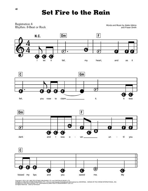 Set Fire To The Rain by Adele Sheet Music for E-Z Play Today at Sheet Music Direct