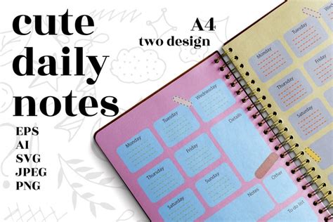 Cute daily notes A4 Planner Template Page organizer