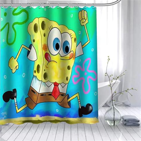 Custom Spongebob Shower Curtain 3D Waterproof Polyester Fabric Bath Curtain High Defintion ...