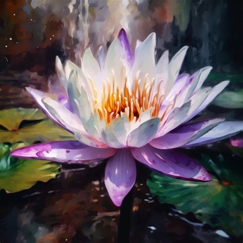 Wall Art Print | Purple and white lotus oil painting | Europosters