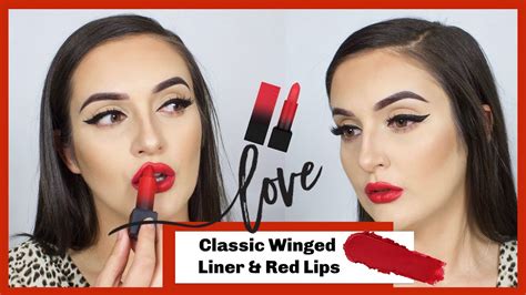 Classic Winged Liner & Red Lips - YouTube