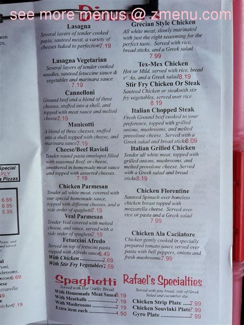 Menu at Rafaels Italian Restaurant, Shelbyville