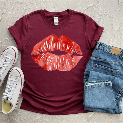 Lips Kiss Shirt Red Kissing Lipstick Gift For HerRed Lips | Etsy