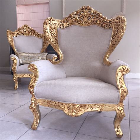 Antique French Rococo Chairs Shabby Chic Gold Leaf Gilded Beige ...