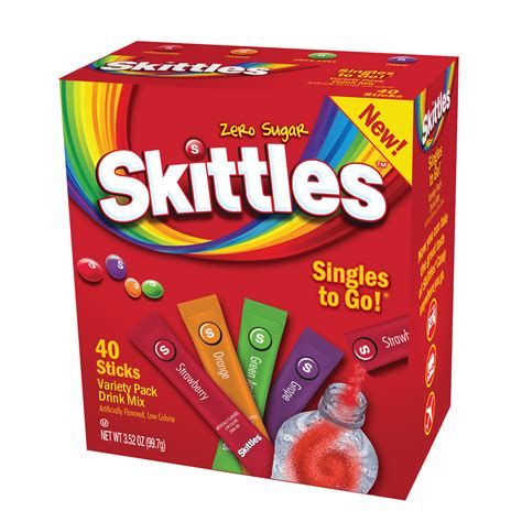 (40 Packets) Skittles Variety Pack Sugar Free, On-The-Go, Caffeine Free, Powdered Drink Mix ...
