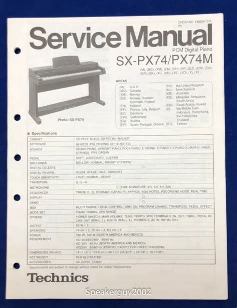 ORIGINAL TECHNICS PCM Digital Piano Service Manual / SX-PR50V $33.24 ...