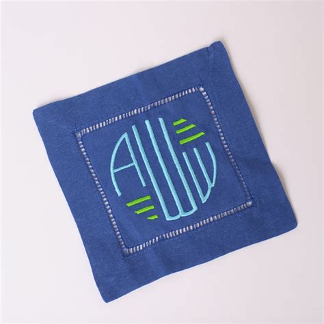 Monogrammed Navy Linen Cocktail Napkins by sadiesstitchery on Etsy