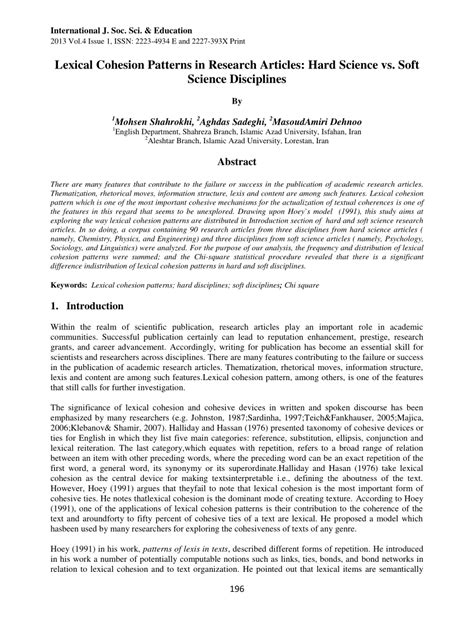 (PDF) Lexical Cohesion Patterns in Research Articles: Hard Science vs. Soft Science Disciplines