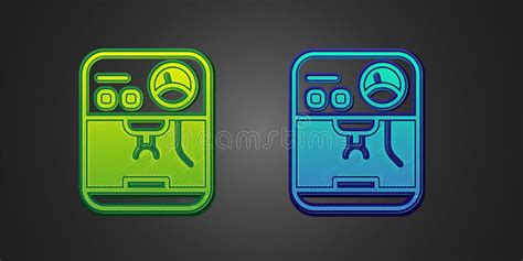 Green and Blue Coffee Machine Icon Isolated on Black Background. Vector Stock Illustration ...
