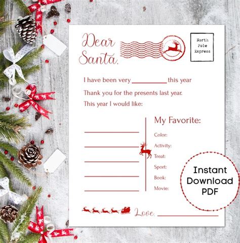 Letter to Santa Printable/ Christmas List/ Wishlist/ Santa | Etsy