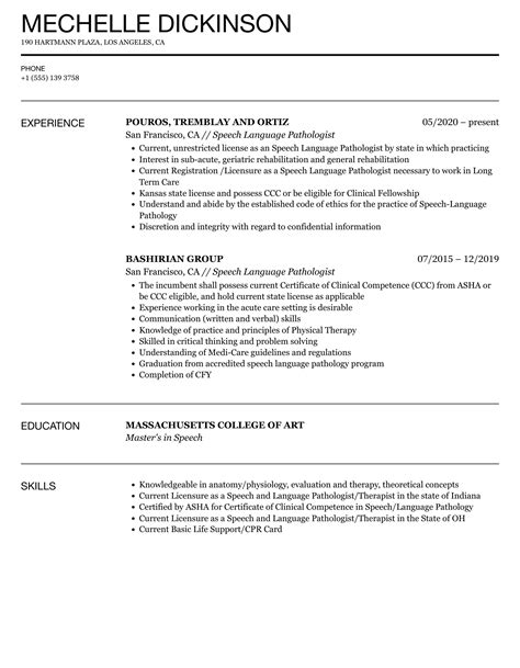 Slp Resume Templates