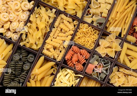 Pasta, various types of pasta in a type case Stock Photo - Alamy