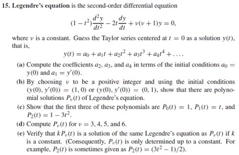 Solved 15. Legendre's equation is the second-order | Chegg.com