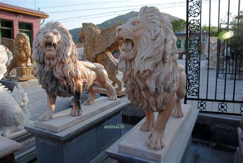 Lion Statues Marble-Horese Statuary,Set Carved Animal Statues, Lion ...