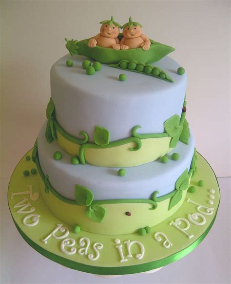 Two Peas in a Pod Twin Baby Shower cake by #CakeyCake | Twin baby shower cake, Baby shower cake ...