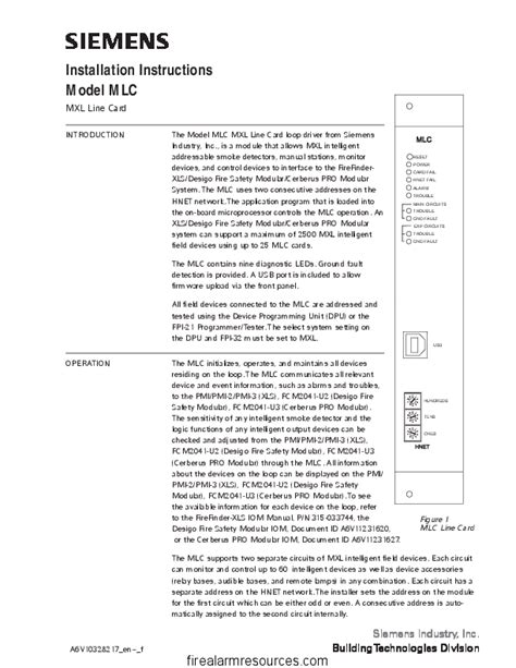 Siemens MLC MXL Line Card Installation Instructions - Fire Alarm Resources