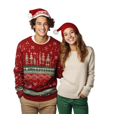 Happy Young Couple Wearing Matching Clothes On Christmas Day, Christmas Interior, Christmas ...