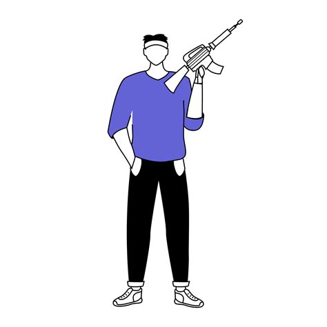 Man holding rifle flat silhouette vector illustration. Armed person. Burglar with weapon ...