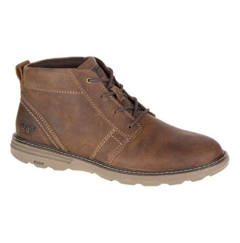 Caterpillar Mens Trey Dark Beige Leather Wide Fit Casual Lace Up Boots