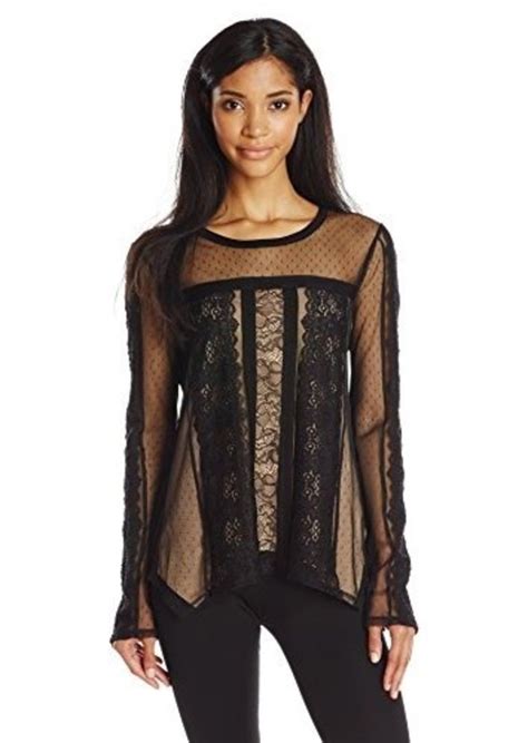 BCBG Max Azria BCBGMAXAZRIA Women's Addyson Lace Blocked Long Sleeve Shirt | Casual Shirts ...