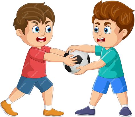 Dibujos animados de dos niños peleando por un balón de fútbol | Vector ...