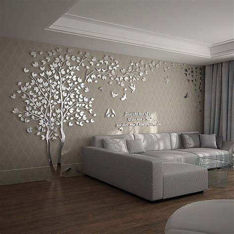 N.SunForest 3D Crystal Acrylic Couple Tree Wall Stickers Silver Self-Adhesive DIY Wall Mu ...