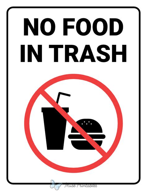 Printable No Food In Trash Sign