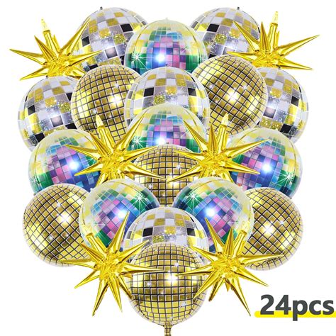 Untyo 24 Pcs Disco Ball Balloons Huge Gold Explosion Star Aluminum Foil ...