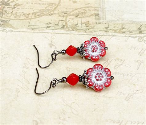 Red Earrings Bright Red Earrings Silver Red Earrings Red - Etsy