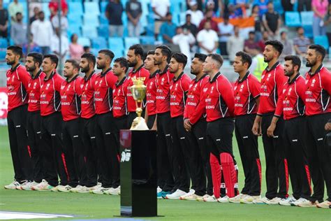 The Hong Kong players line up for the national anthem | ESPNcricinfo.com