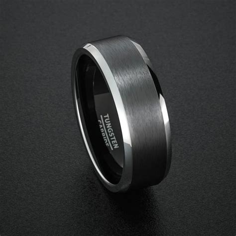 Tungsten Wedding Band Mens Ring Black Tungsten Rings Brushed Matte ...