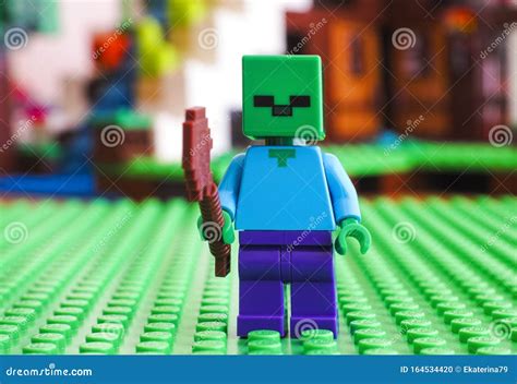 Lego Minecraft. Zombie Minifigure on Green Baseplate Editorial Image ...