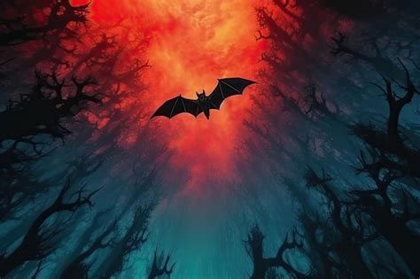 Premium AI Image | Black bat flying in the sky in a colorful night ...