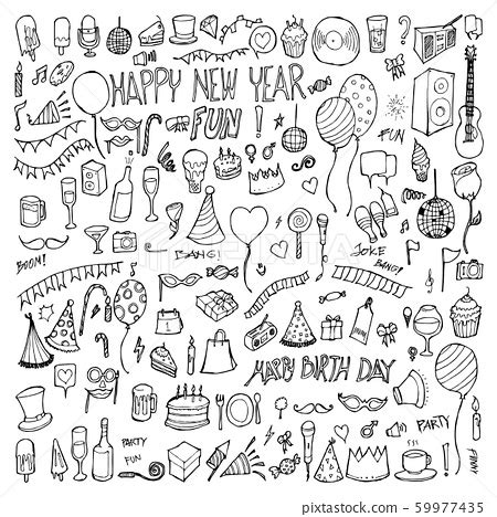 Set of Party Drawing illustration Hand drawn - Stock Illustration [59977435] - PIXTA