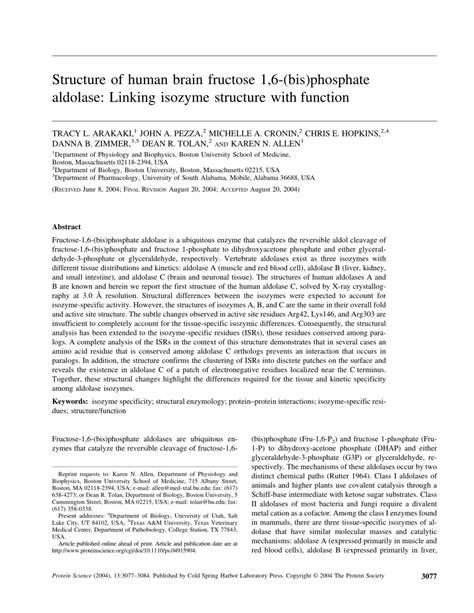 (PDF) Structure of human brain fructose 1,6‐(bis)phosphate aldolase: Linking isozyme structure ...